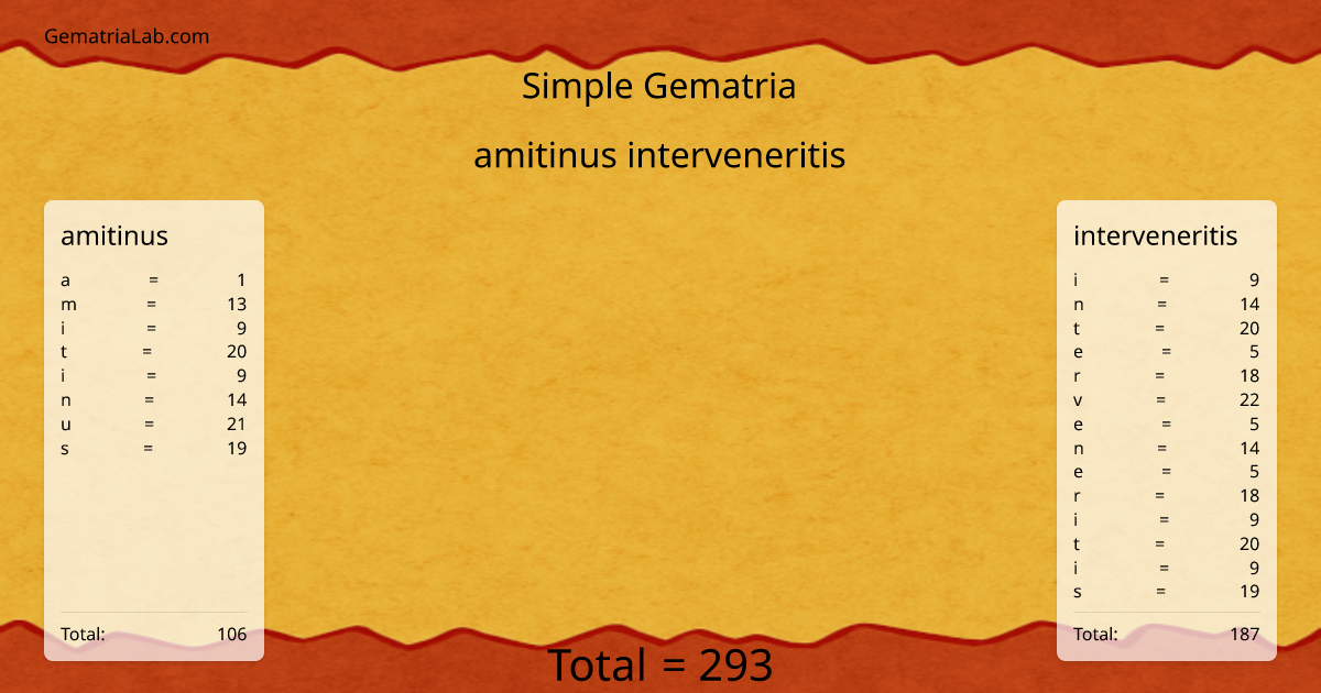 amitinus interveneritis in simple Gematria